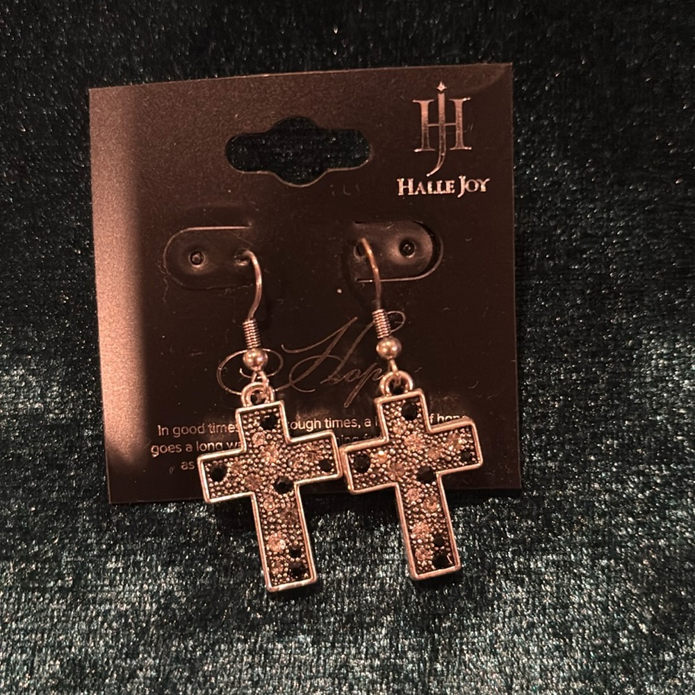 Halle Joy Silver Devotion Cross Earrings NWT
